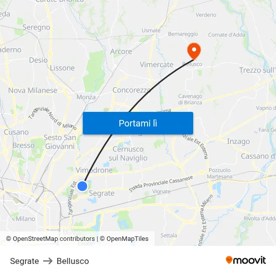 Segrate to Bellusco map