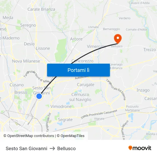 Sesto San Giovanni to Bellusco map