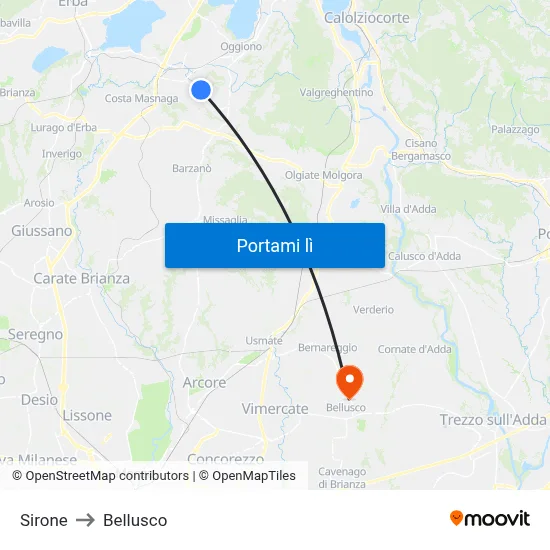 Sirone to Bellusco map