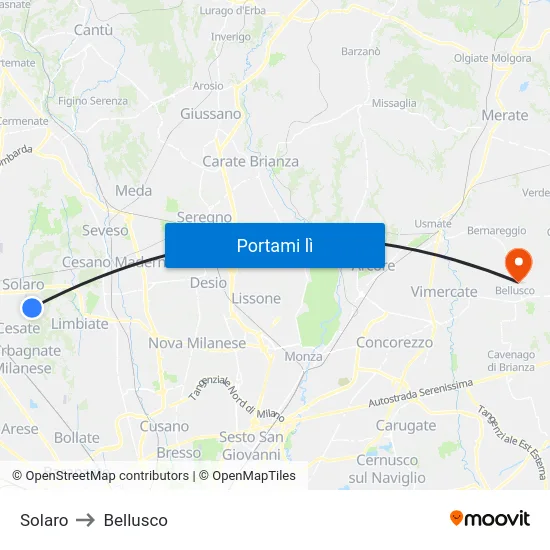 Solaro to Bellusco map