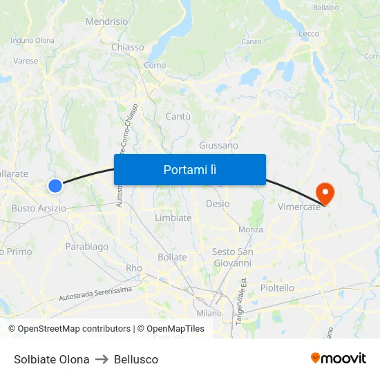 Solbiate Olona to Bellusco map
