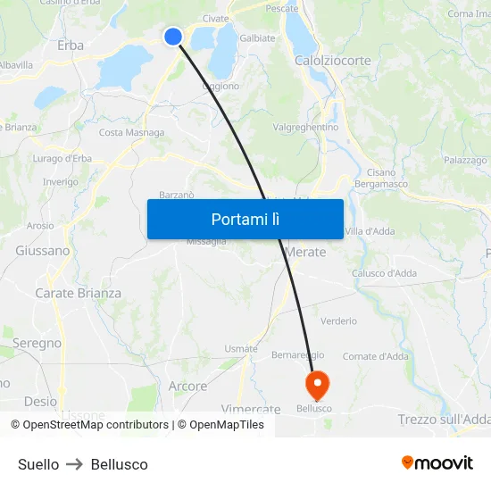 Suello to Bellusco map