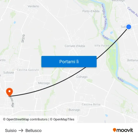 Suisio to Bellusco map