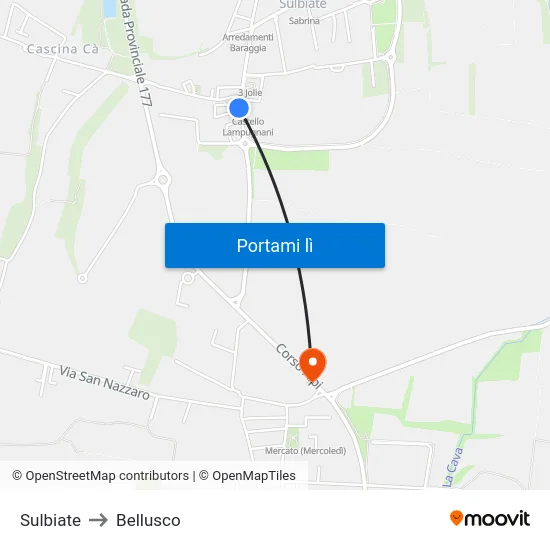 Sulbiate to Bellusco map