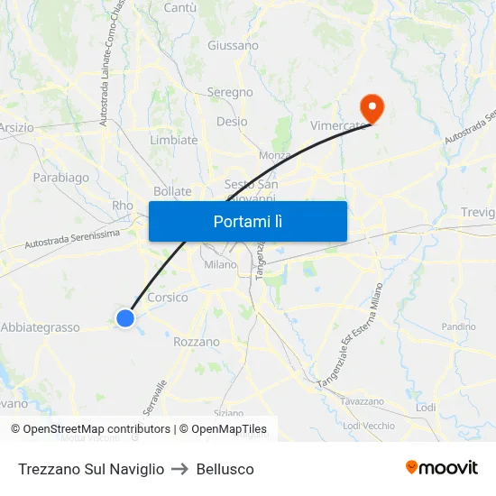 Trezzano Sul Naviglio to Bellusco map