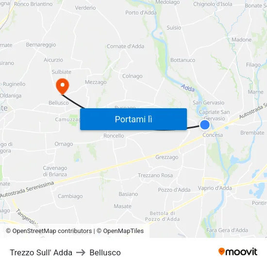 Trezzo Sull' Adda to Bellusco map