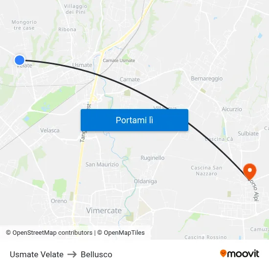Usmate Velate to Bellusco map