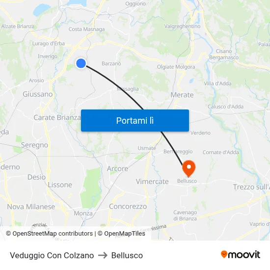 Veduggio Con Colzano to Bellusco map