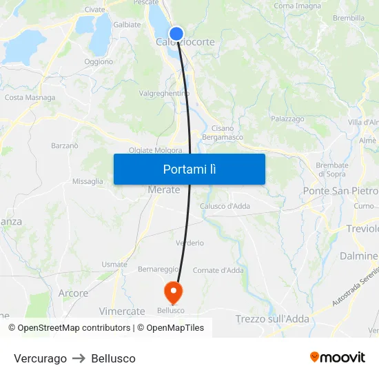 Vercurago to Bellusco map