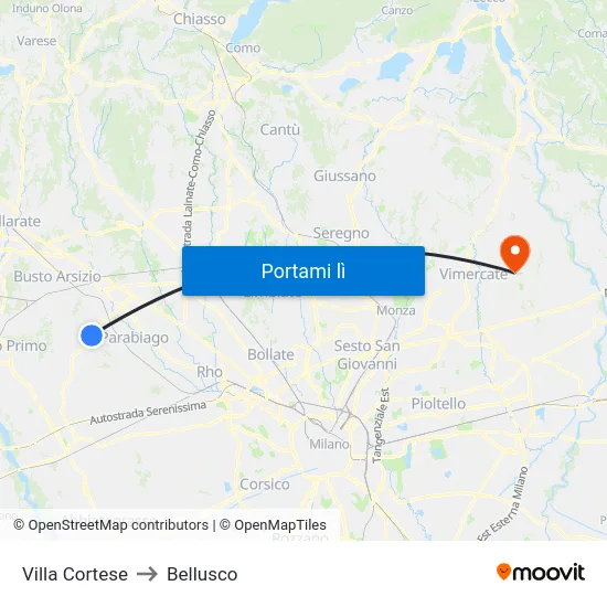 Villa Cortese to Bellusco map