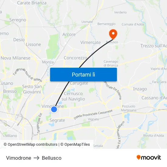 Vimodrone to Bellusco map