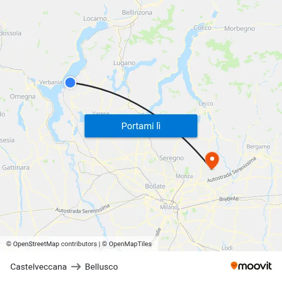 Castelveccana to Bellusco map