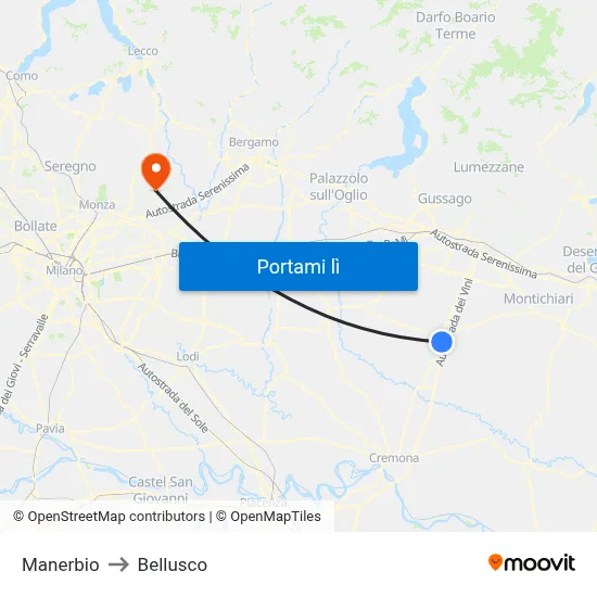 Manerbio to Bellusco map