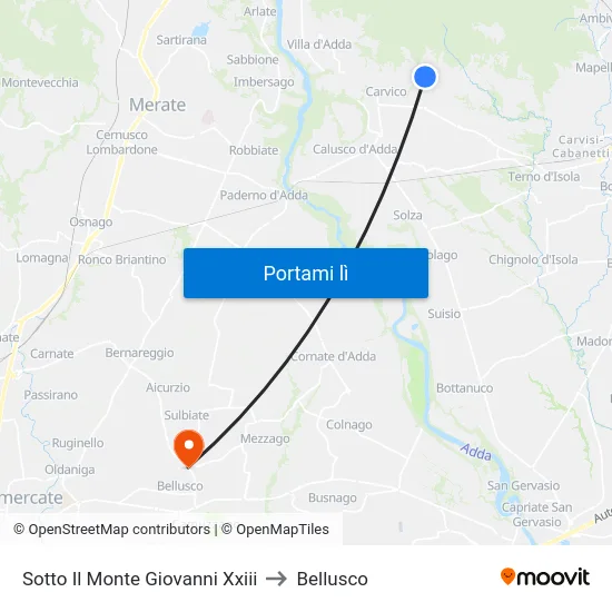 Sotto Il Monte Giovanni Xxiii to Bellusco map