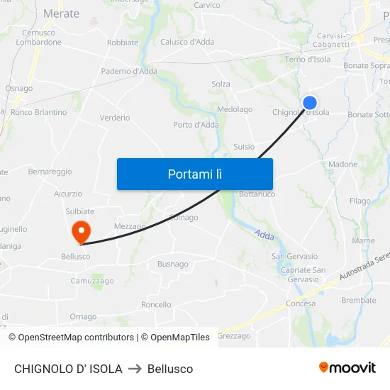 CHIGNOLO D' ISOLA to Bellusco map