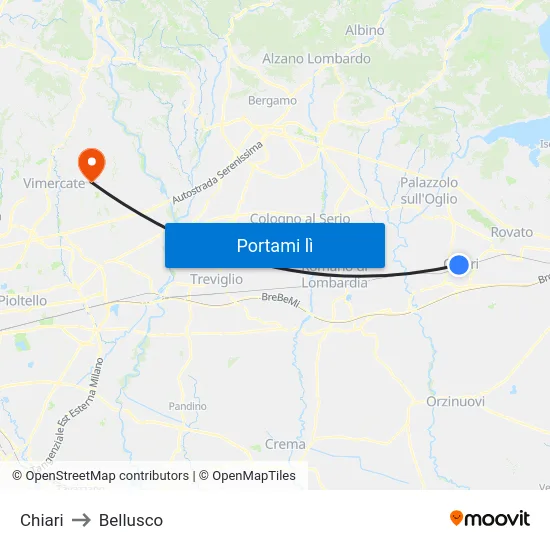 Chiari to Bellusco map