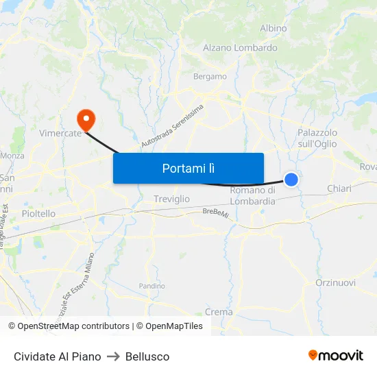 Cividate Al Piano to Bellusco map