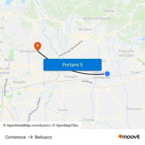 Cortenova to Bellusco map