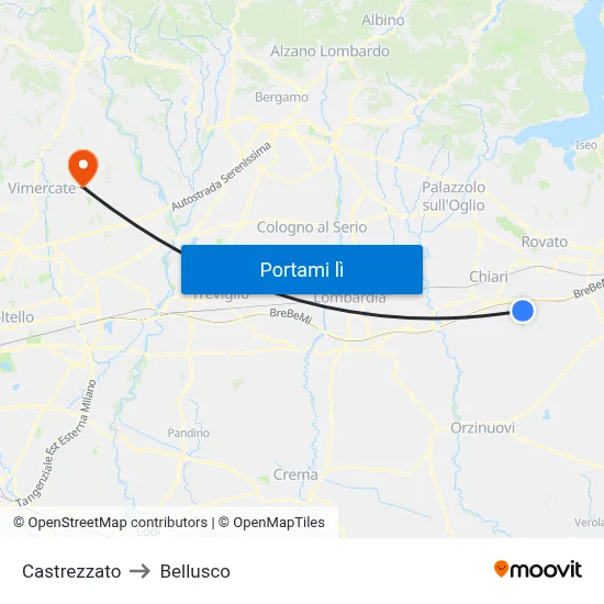 Castrezzato to Bellusco map