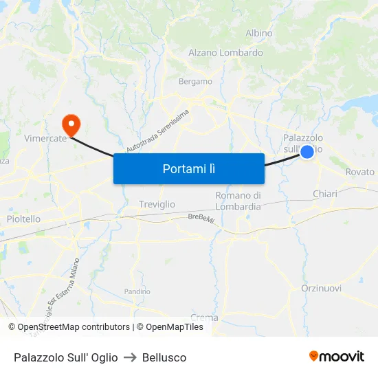 Palazzolo Sull' Oglio to Bellusco map