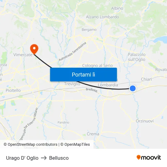 Urago D' Oglio to Bellusco map