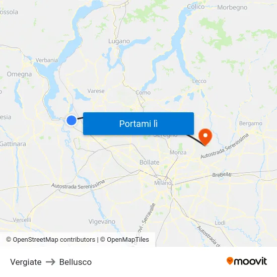 Vergiate to Bellusco map