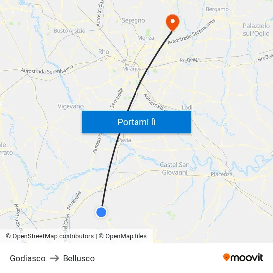 Godiasco to Bellusco map