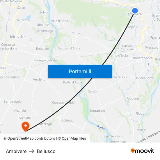 Ambivere to Bellusco map