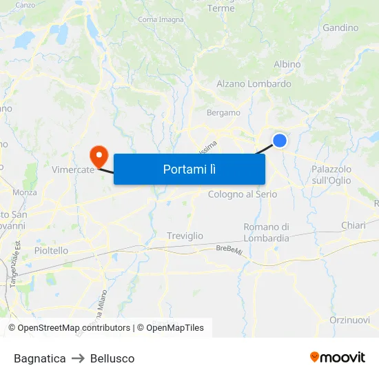 Bagnatica to Bellusco map