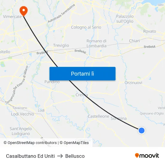Casalbuttano Ed Uniti to Bellusco map