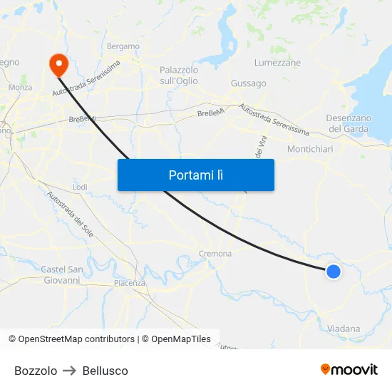 Bozzolo to Bellusco map