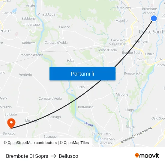 Brembate Di Sopra to Bellusco map
