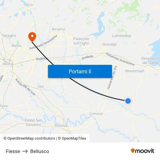 Fiesse to Bellusco map