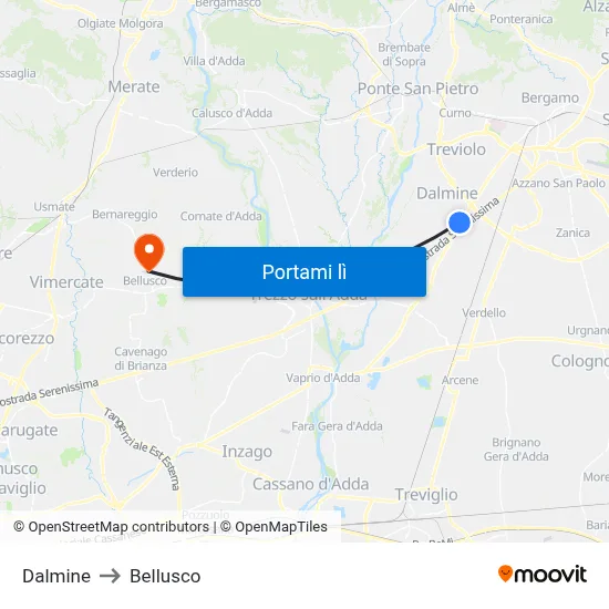 Dalmine to Bellusco map