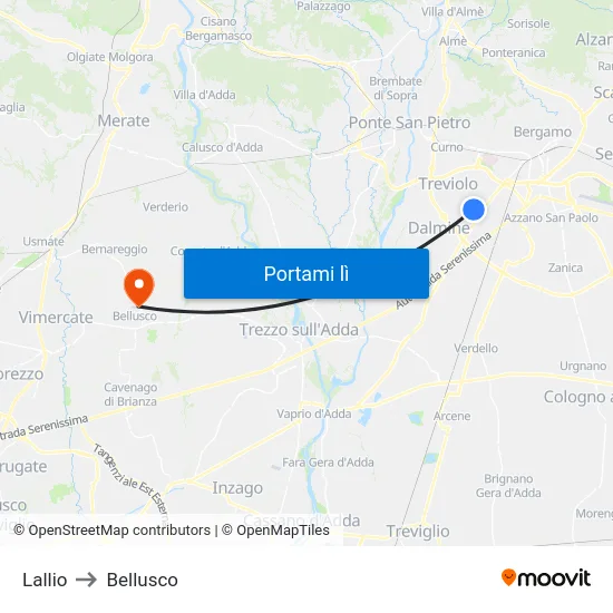 Lallio to Bellusco map