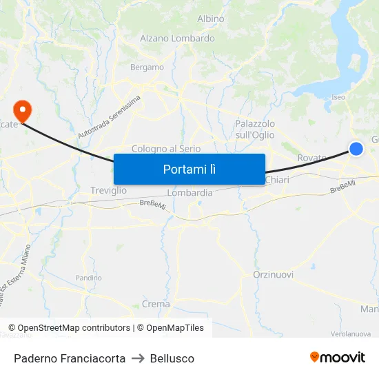 Paderno Franciacorta to Bellusco map