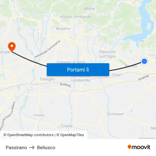 Passirano to Bellusco map