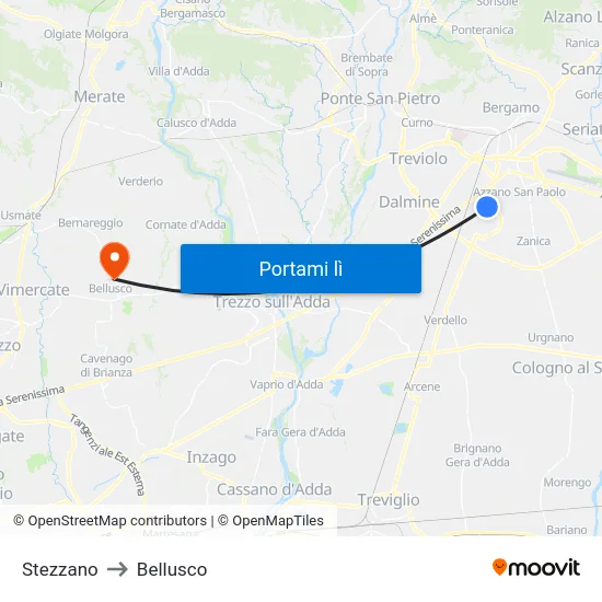 Stezzano to Bellusco map