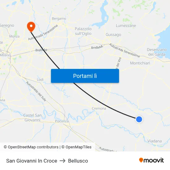 San Giovanni In Croce to Bellusco map