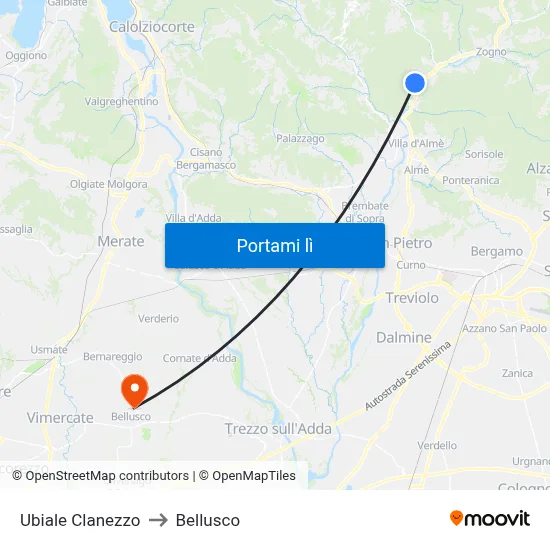 Ubiale Clanezzo to Bellusco map