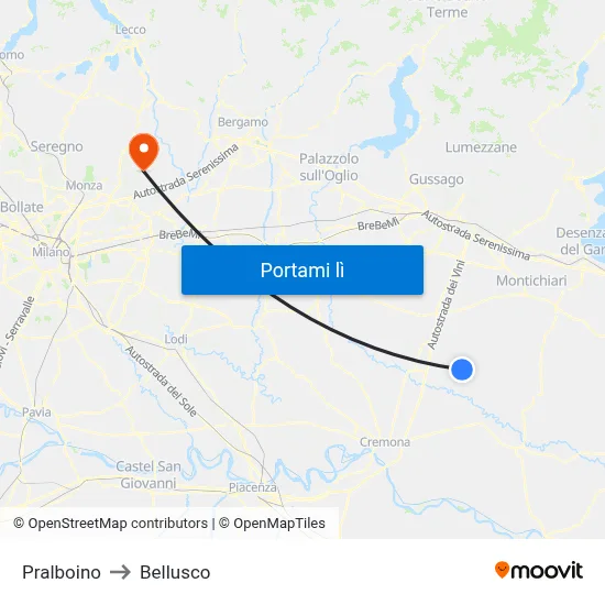 Pralboino to Bellusco map