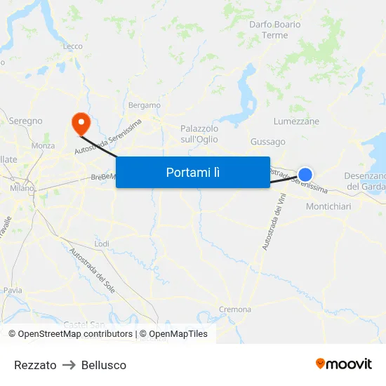 Rezzato to Bellusco map