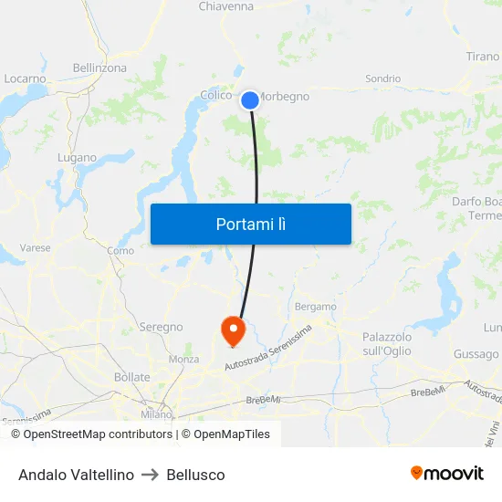 Andalo Valtellino to Bellusco map