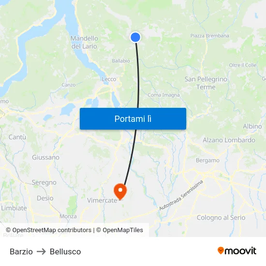 Barzio to Bellusco map