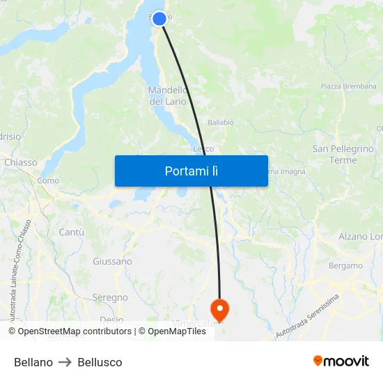 Bellano to Bellusco map