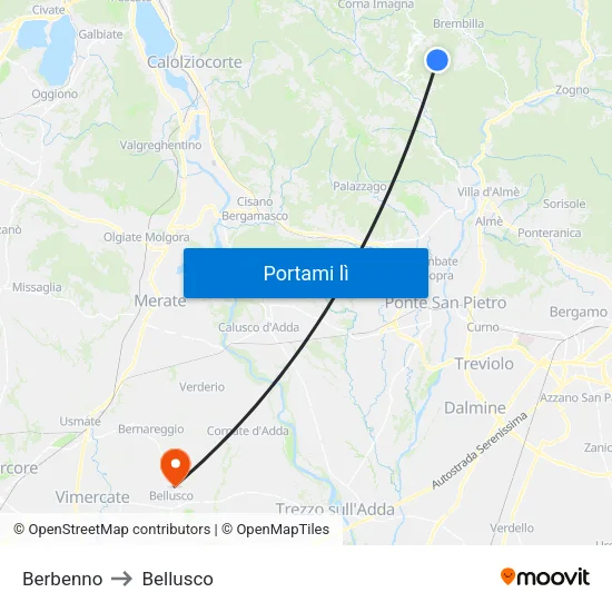 Berbenno to Bellusco map