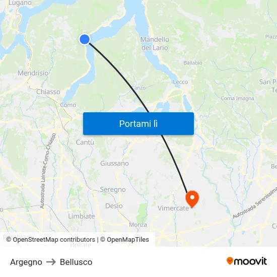 Argegno to Bellusco map