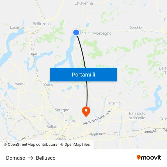 Domaso to Bellusco map