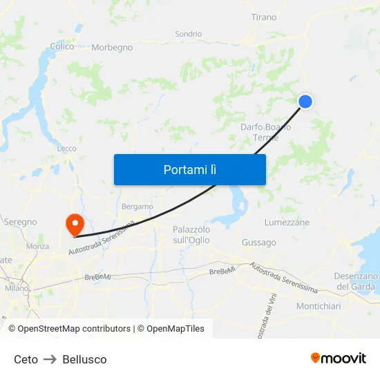 Ceto to Bellusco map