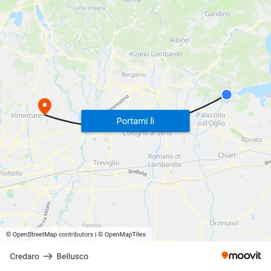 Credaro to Bellusco map